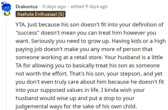 Just because the son doesn't fit in her definition of