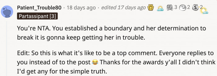 The majority of the votes were for OP not being the a**hole