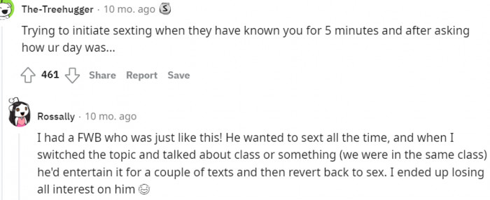 Must you initiate sexting in every chat? Grow up...