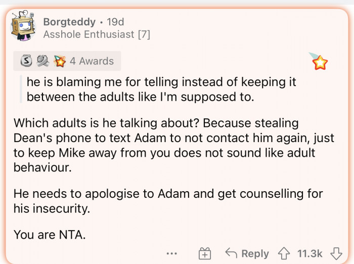 Clearly, her husband is in the same category as children by the way he acts.