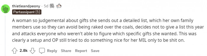 Can you believe it? The mother-in-law sends out lists!