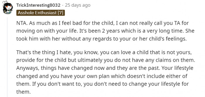 We feel bad for the child too, but it's been two years.