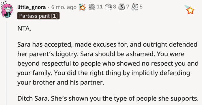 She even wants OP to feel bad about standing up for his dads.