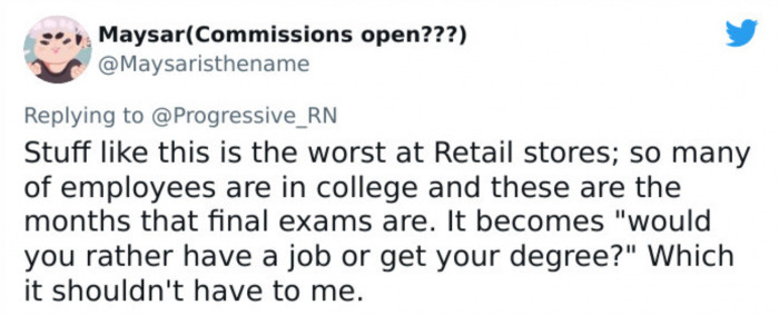 It is one of the challenges that college students employed in retail stores face.