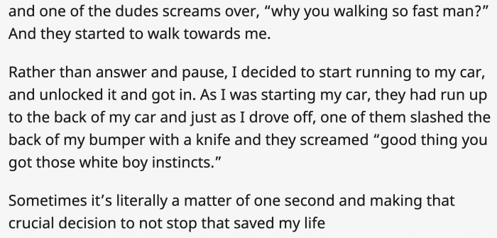 It was a matter of a second, and it's so scary to think what might have delayed him