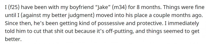 She's been living with her (considerably older) BF for the past eight months: