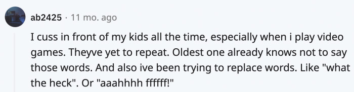 Here are parents trying to come up with different alternatives without giving up swearing