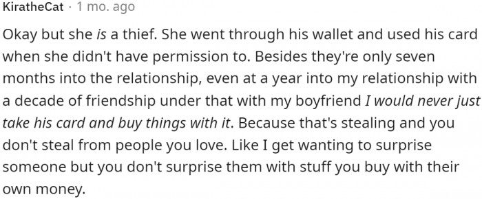 And this user also considers the girlfriend a thief.