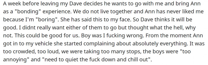 OP had planned a trip with her sons, but Dave forced himself and his daughter into it.