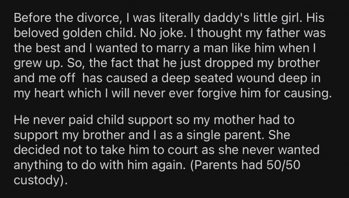 OP had a very special relationship with her father before the divorce.