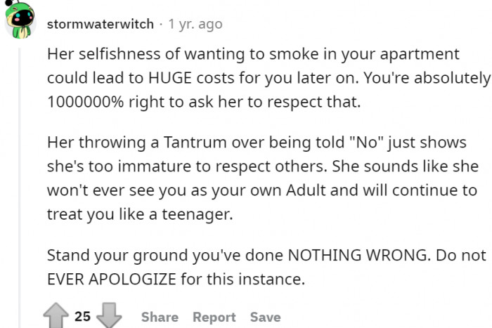 Her mom is too immature to respect others. She must stand her ground as she did nothing wrong.