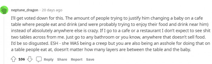 People are starting to criticize him for where he chose to change the baby.