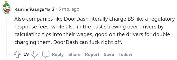 Some Redditors mention that food delivery companies are unfair too.