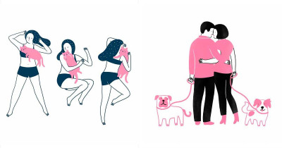 Minimalist Drawings of Cats and Dogs Are Endearing and Sweet