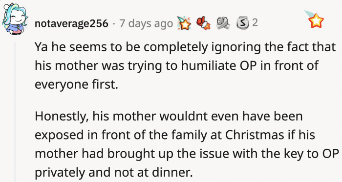 There were many opportunities for the mother-in-law to bring it up to OP since she found out, but instead, she waited until Christmas dinner.