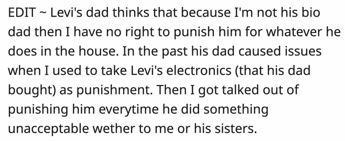 OP added an edit later on to share that this was not the first time he had a problem with Levi's dad for shielding Levi from punishment: