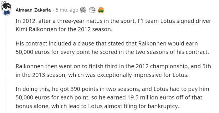 Raikkonen forgave millions from those bonuses so people could keep their jobs.