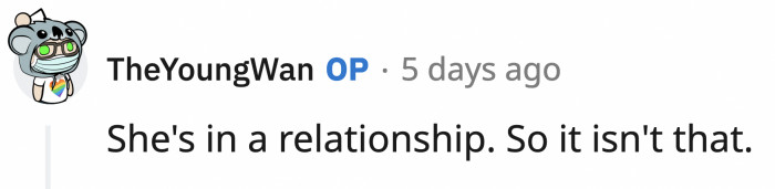 Plot twist: the aunt is not actually single and OP forgot to mention it in her original post