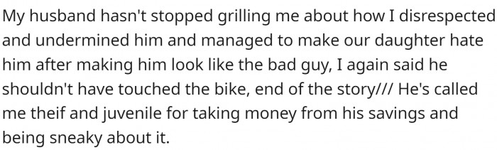 OP’s husband is still angry about the whole situation.