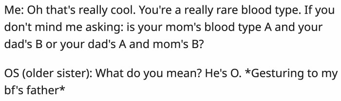 After chatting about OP's charity work with the university blood bank, the following conversation ensued: