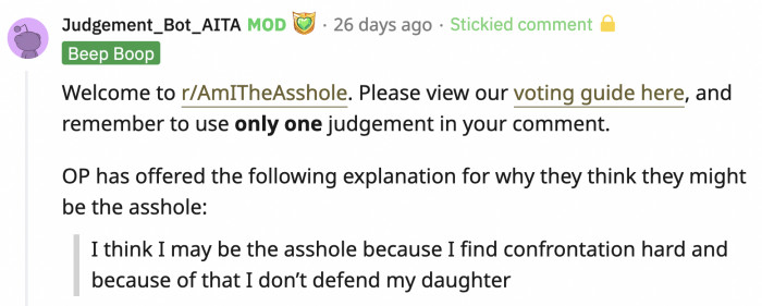 At least OP admitted that she's the a**hole in the situation. Will she do anything about it? We've yet to see or hear about it.