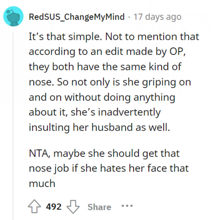 Honestly speaking, her complaints are doing more harm than good, not only to herself but also to her husband.