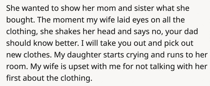 His wife clearly disapproved, and after commenting, his daughter went to her room crying