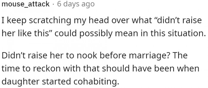 Why did she allow her daughter to cohabit with the boyfriend in the first place?