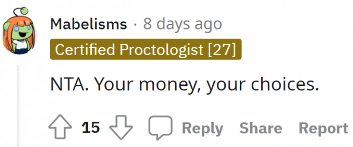 Her money, her choices.