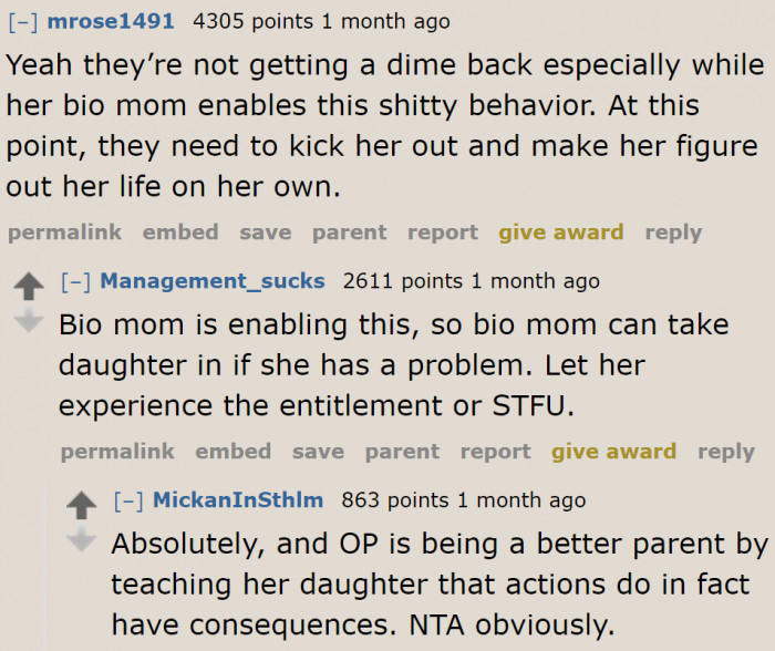 How will this lady become a responsible adult if the biological mom is an enabler?