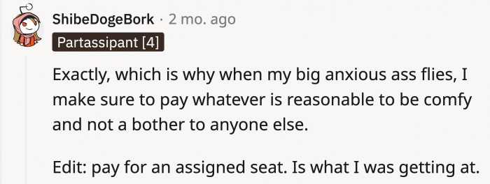 If she had actually paid for it, unlike the lie she told, then she would’ve been entitled to the seat