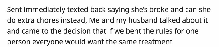 The SIL tried to ask them to compromise since she was broke