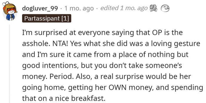 The surprise wasn't enough, this Redditor says.