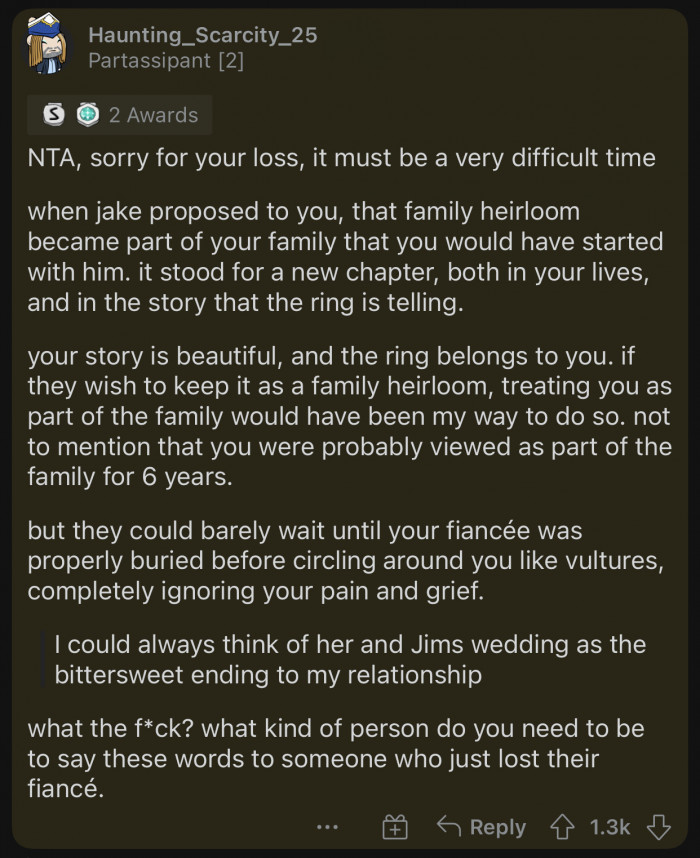 OP was probably viewed as part of the family for the past six years, so it belongs to her.