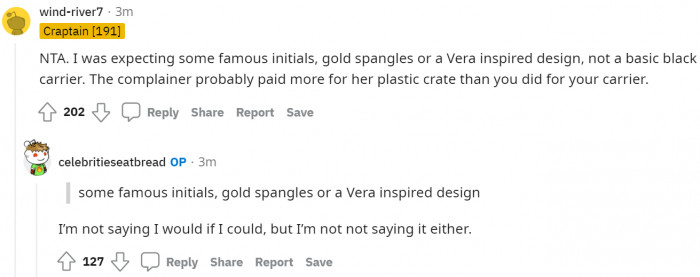 The fact that the basic-looking, but slightly larger carrier was called out as a show-off makes me mad.