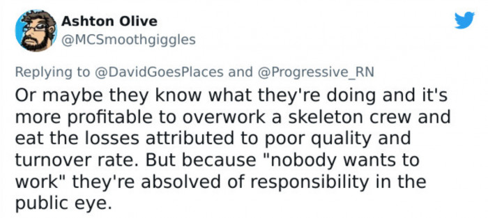 A user believes this is the reason why companies overwork their employees.