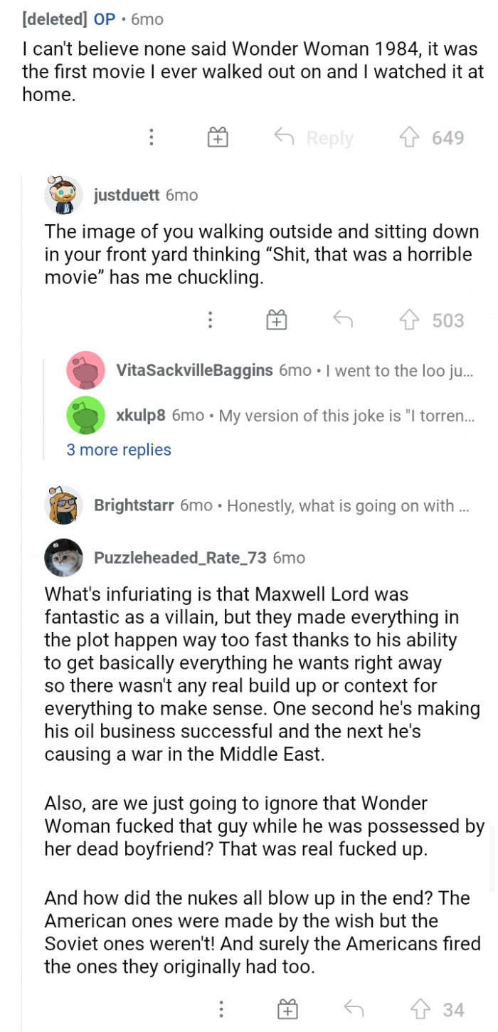 #1 Wonder Woman made her walk out and continued watching at home.