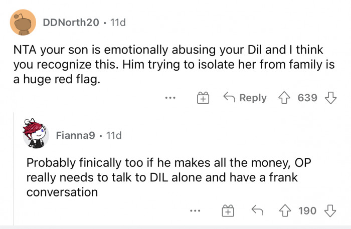 Here come the comments in response to this post. They are telling the MIL that her son is definitely in the wrong.