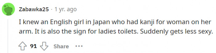 17. Ladies' toilet on her arm. How cool is that?