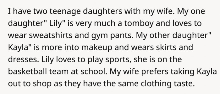 OP Described the Difference in His Daughters' Clothing Preferences