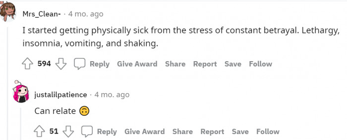 #10 Got physically sick because of stress.