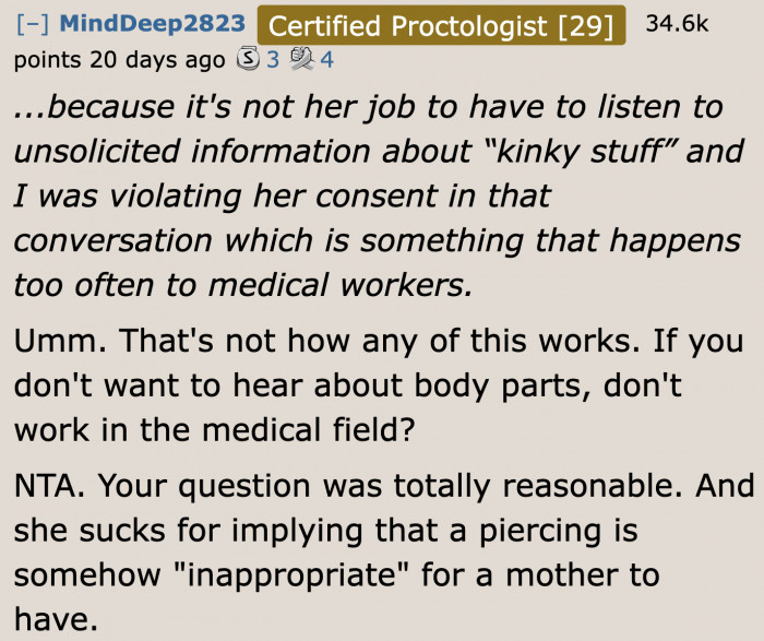 Most Reddit users agree that she is allowed to ask such a question.