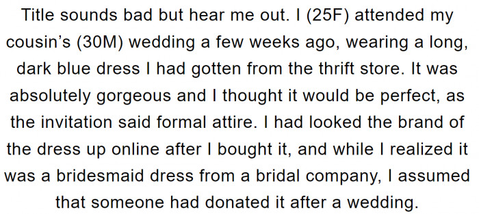 Thrifting a Dress to Wear at Cousin's Wedding.