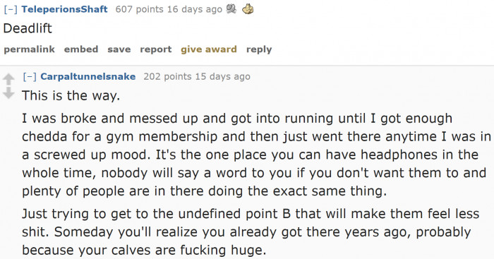 For some, exercise is excellent therapy.