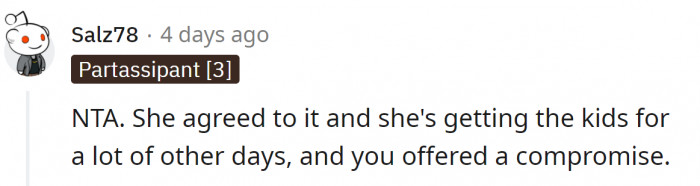 NTA; the agreement was made beforehand.