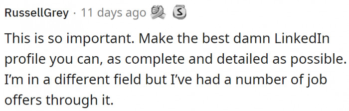 This user supports the LinkedIn idea.