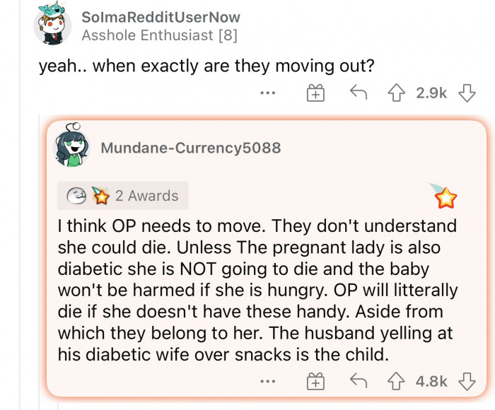 She’s the one who should be moving.