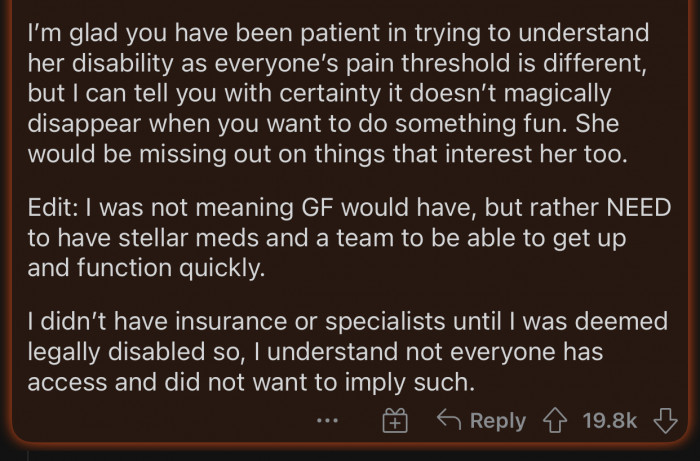 OP remains patient with his girlfriend.