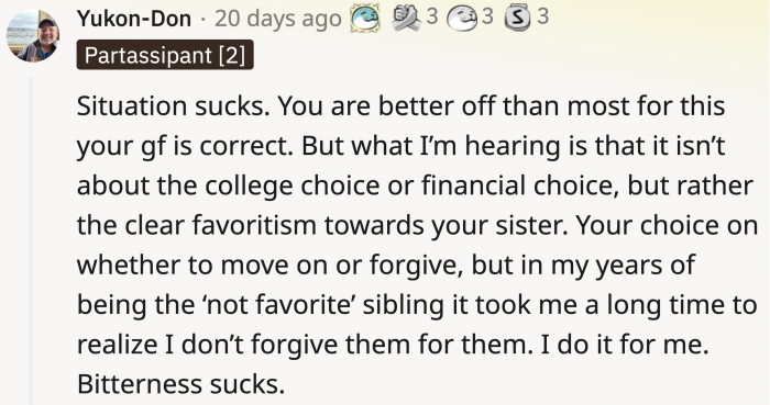 A sympathetic commenter offered their perspective based on a similar experience.