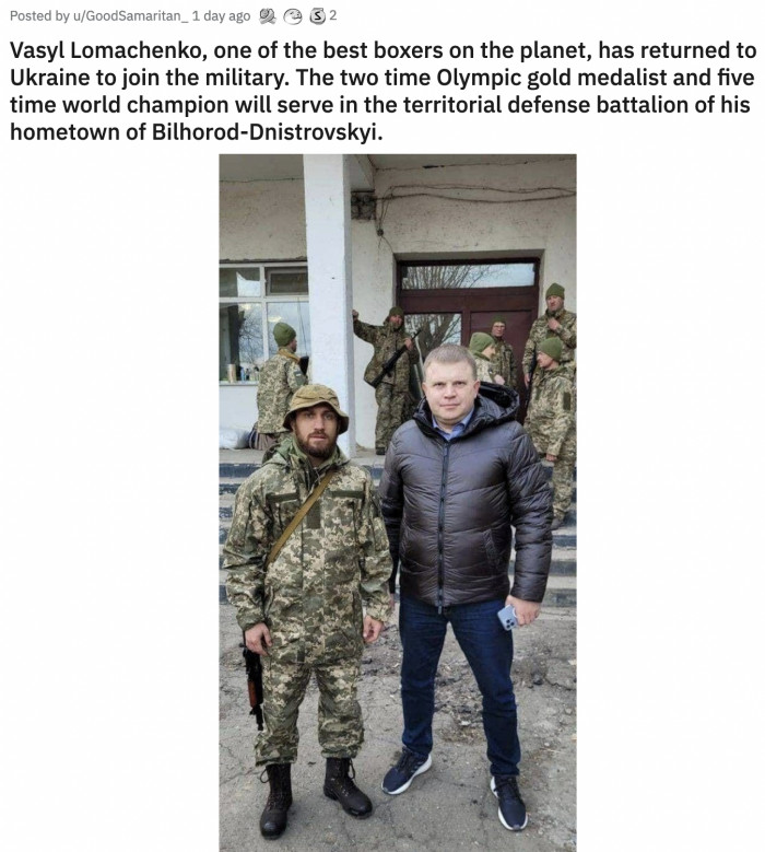 33. Ukraine's pride and world-class boxer Lomachenko has returned to his home country to defend it